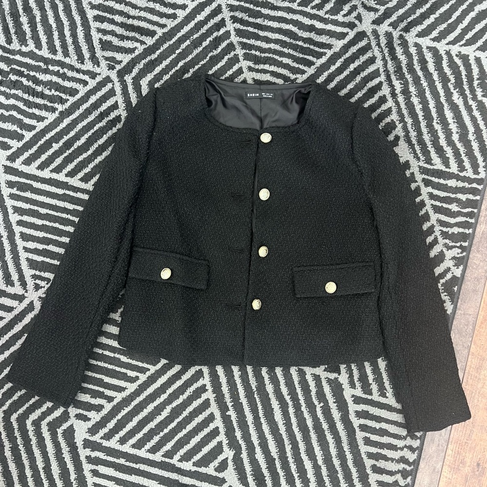 Black Textured Women's Lady Jacket S